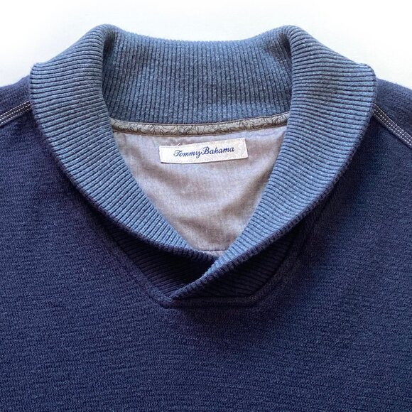 Tommy Bahama Mens Pullover Cotton Sweater Size XL Shawl Collar Navy Marlin Logo - Picture 4 of 11